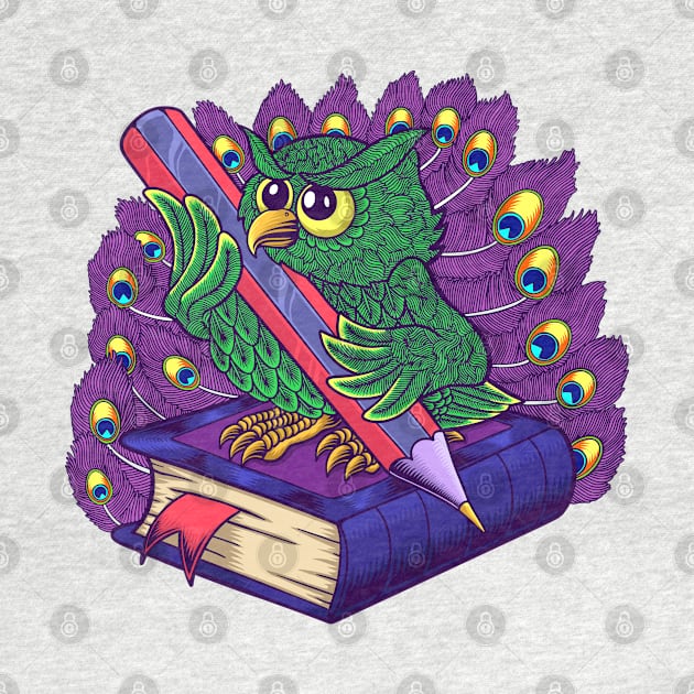 Owl bird with book and  pencil colorful design by Ardiyan nugrahanta